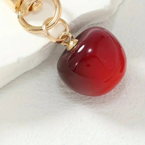 Cherry Bag Charm Keychain Purse Trendy Stylish Glam Bomb Sexy Y2K Fruit Gold NEW - Picture 2 of 3